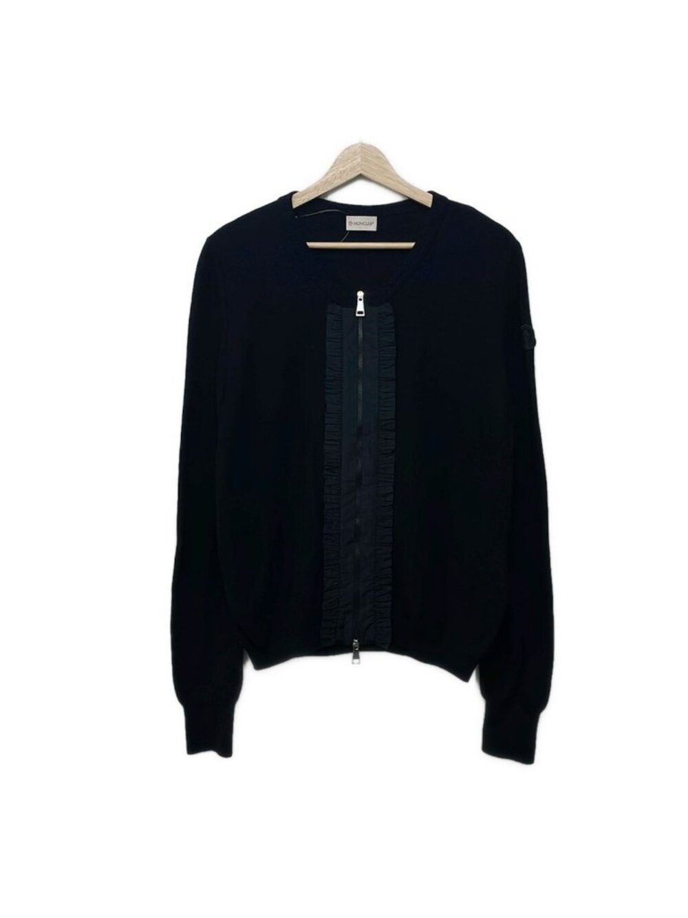 Moncler Cardigan Tricot Black Ruffles Zip L